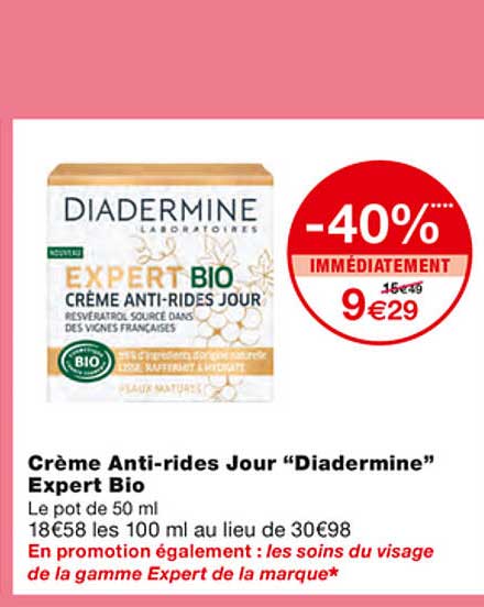crème anti-rides jour "diadermine" expert bio