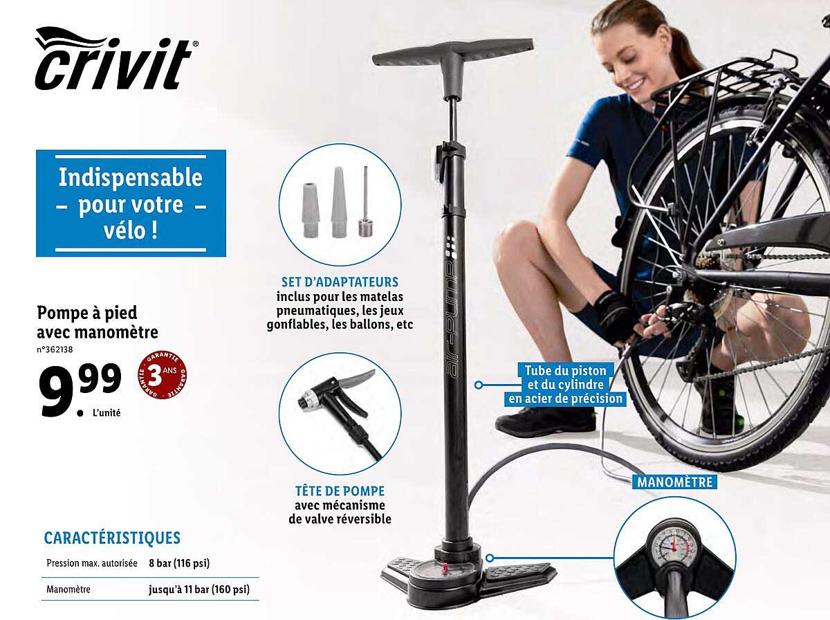 Crivit Pompe A Pied Avec Manometre