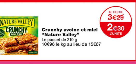 crunchy avoine et miel "nature valley"