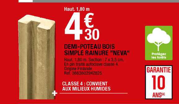 demi-poteau bois simple rainure "neva"