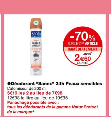 déodorant "sanex" 24h peaux sensibles