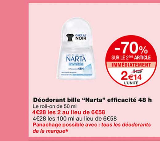 déodorant bille "narta" efficacité 48 h