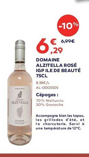 domaine alzitella rosé igp île de beauté 75 cl