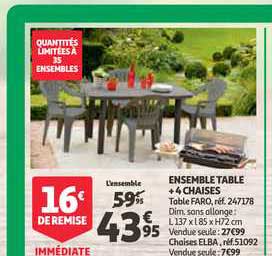 Ensemble Table + 4 Chaises