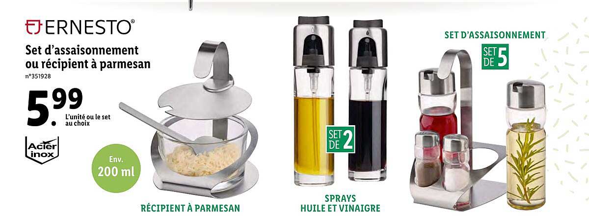 ernesto set d'assaisonnement ou recipient a parmesan