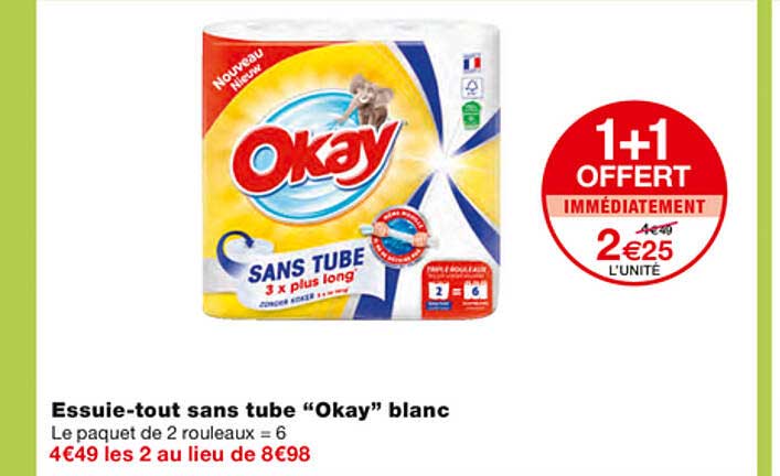 essuie-tout sans tube "okay" blanc