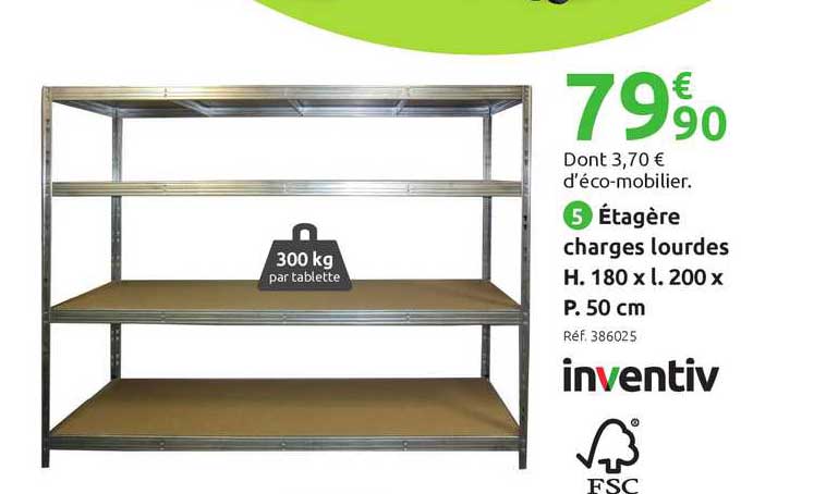étagère charges lourdes h. 180 x l. 200 x p. 50 cm inventiv