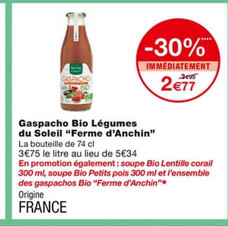 gaspacho bio légumes du soleil "ferme d'anchin"