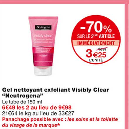 gel nettoyant exfoliant visibly clear "neutrogena"