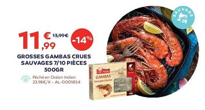 grosses gambas crues sauvages 7-10 pièces 500 gr