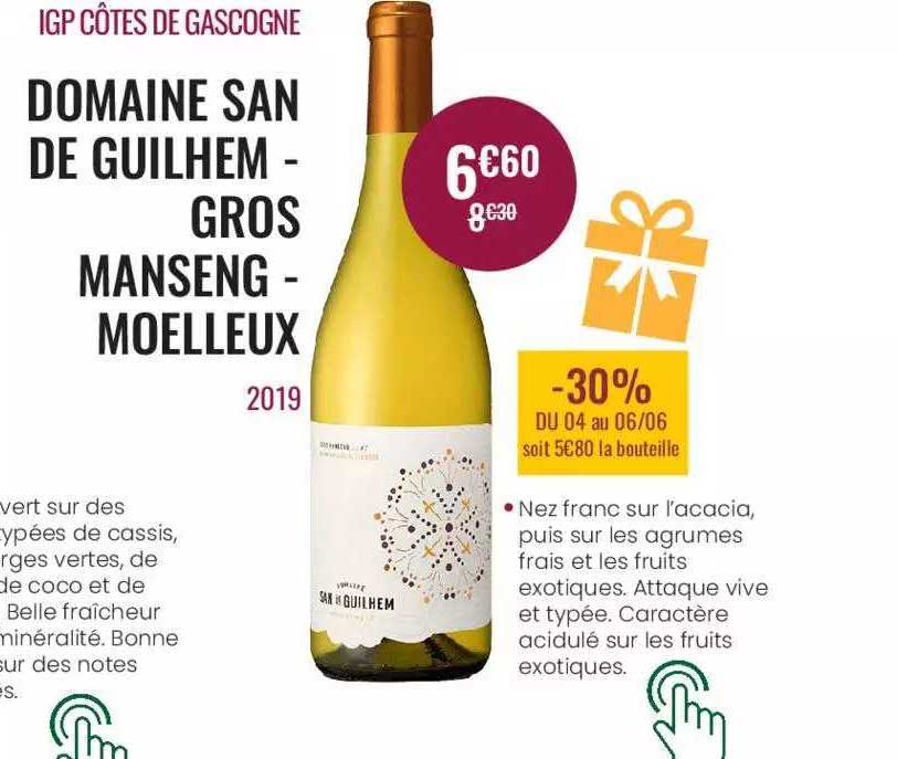 igp côtes de gascogne domaine sans de guilhem - gros manseng - moelleux 2019