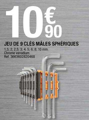jeu de 9 clés mâles sphériques