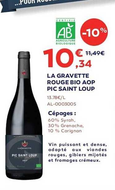 la gravette rouge bio aop pic saint loup