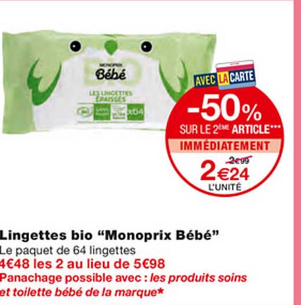 Lingettes Bio "monoprix Bébé"