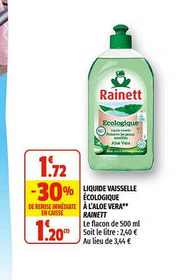 liquide vaisselle écologique à l'aloé véra rainett