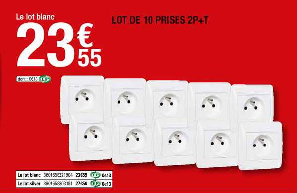 lot de 10 prises 2p+t