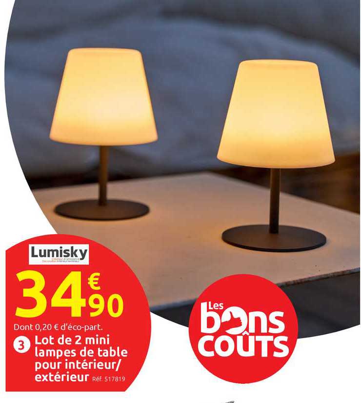 lot de 2 mini lampes de table pour intérieur extérieur