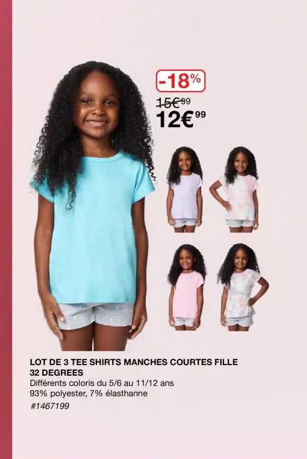 lot de 3 tee shirts manches courtes fille 32 degrees