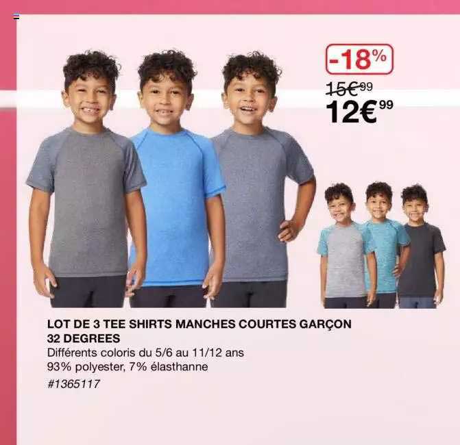 lot de 3 tee shirts manches courtes garcon 32 degrees