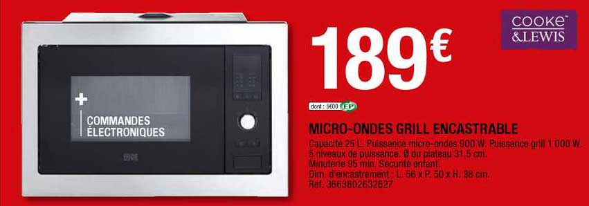 micro-ondes grill encastrable cooke&lewis