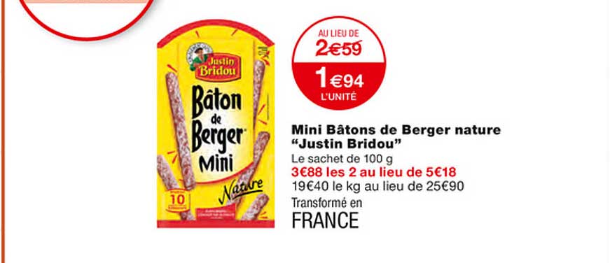 mini bâtons de berger nature "justin bridou"