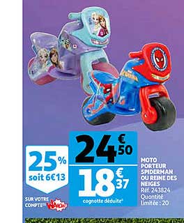 moto porteur spiderman ou reine des neiges