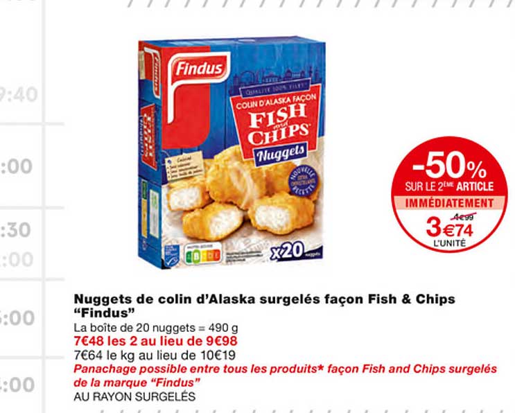 nuggets de colin d'alaska surgelés façon fish & chips "findus"