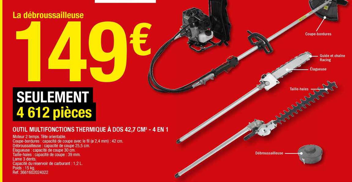 outil multifonctions thermique à dos 42.7 cm3 - 4 en 1