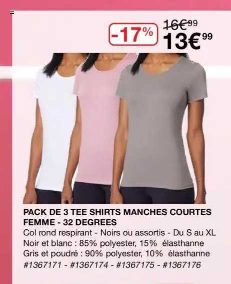 pack de 3 tee shirts manches courtes femme-32 degrees