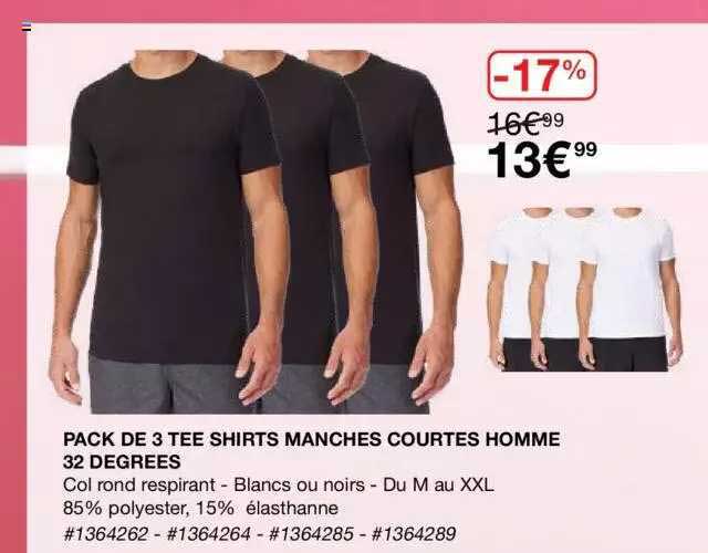 pack de 3 tee shirts manches courtes homme 32 degrees