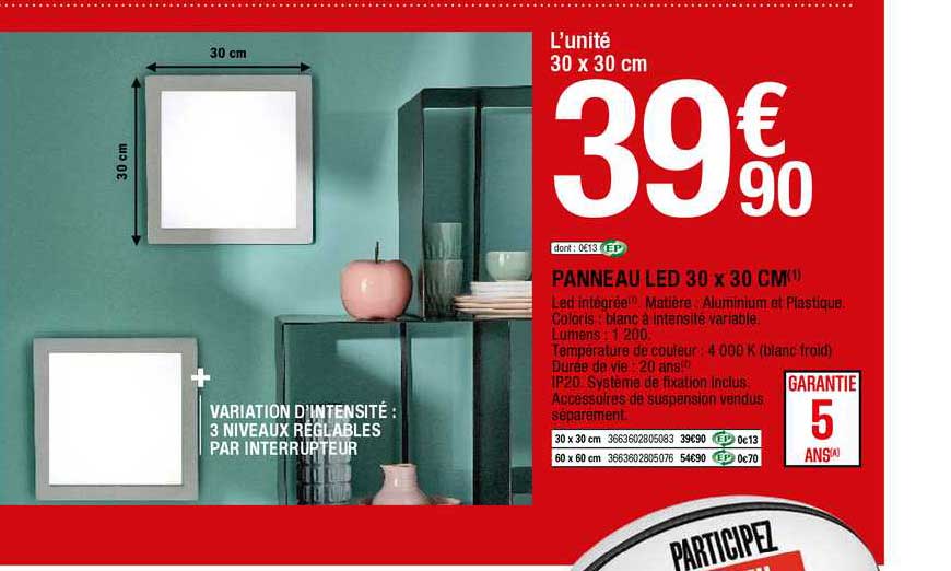 Panneau Led 30 X 30 Cm