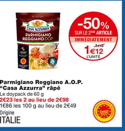 parmigiano reggiano a.o.p. "casa azzura" râpé