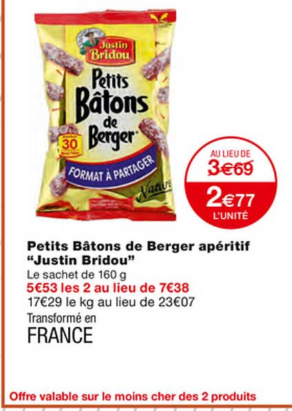 petits bâtons de berger apéritif "justin bridou"