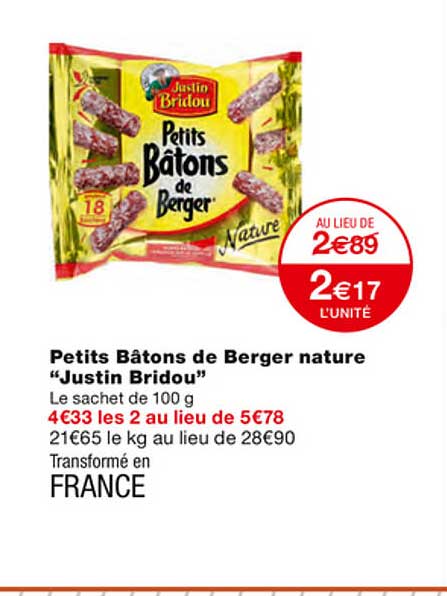 Petits Bâtons De Berger Nature "justin Bridou"