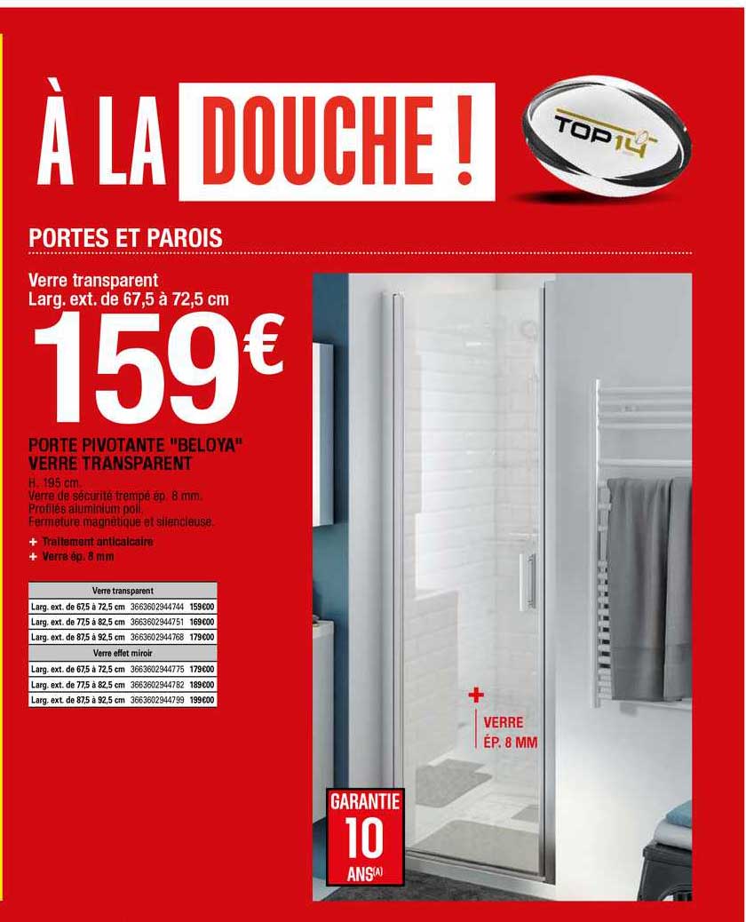 Porte Pivotante "beloya" Verre Transparent