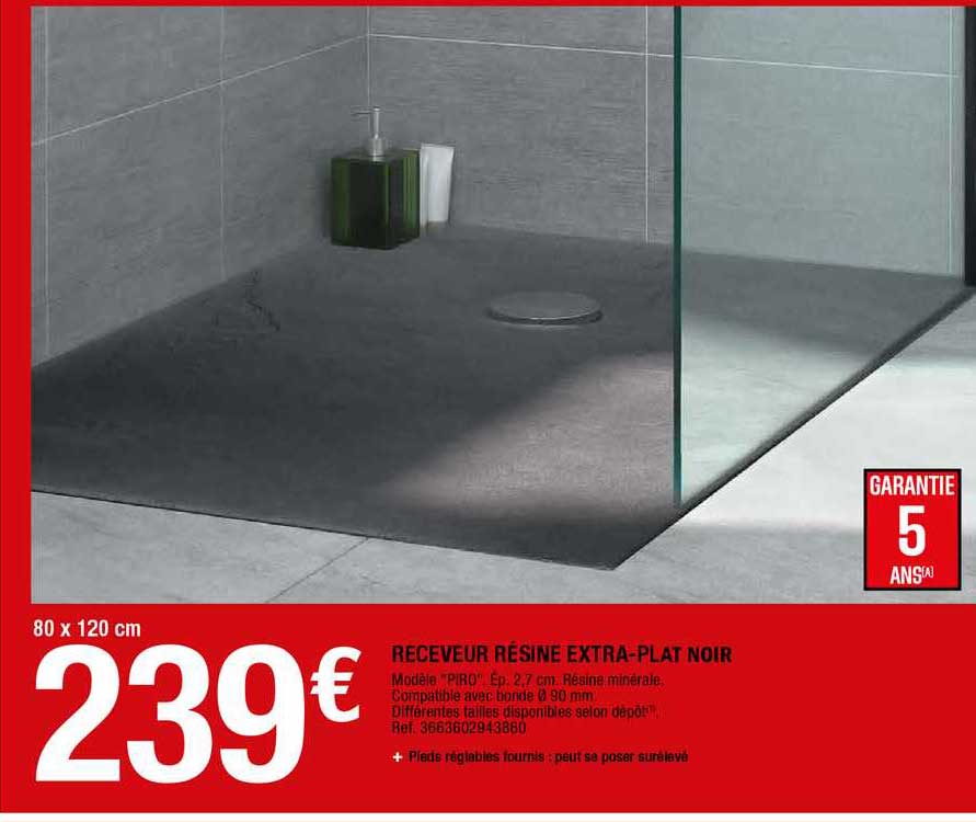 receveur résine extra-plat noir