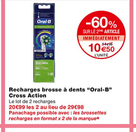recharges brosse à dents "oral-b" cross action