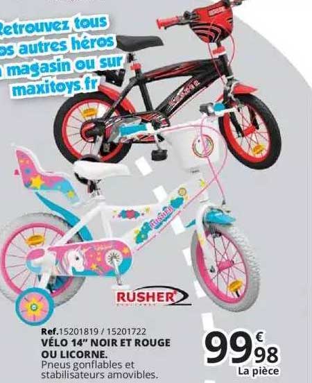 rusher velo 14" noir rouge ou licorne