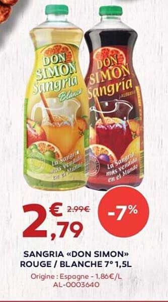 sangria «don simon» rouge - blanche 7° 1,5 l