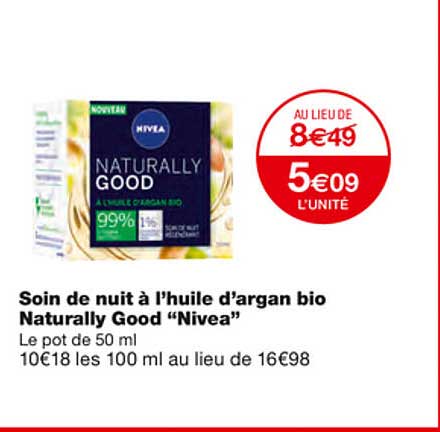 soin de nuit à l'huile d'argan bio naturally good "nivea"