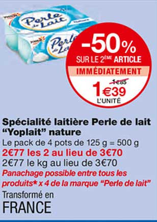Spécialité Laitière Perle De Lait "yoplait" Nature