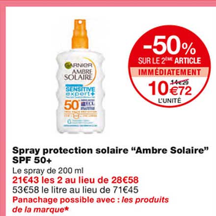 spray protection solaire "ambre solaire" spf 50+