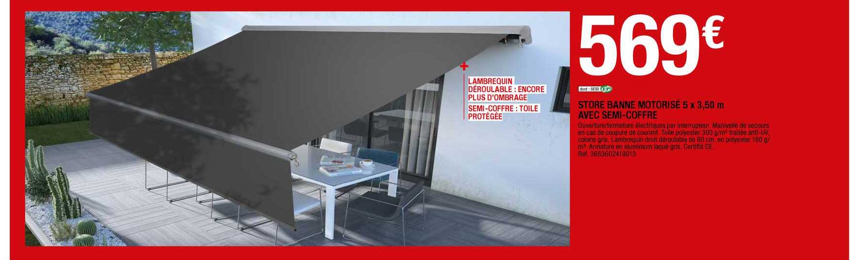 store banne motorisé 5 x 3.50 m avec semi-coffre