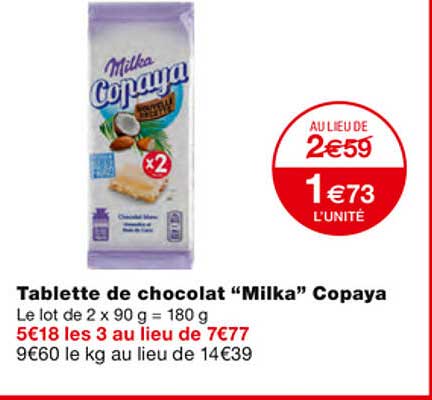 tablette de chocolat "milka" copaya