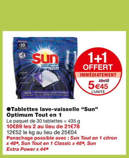 tablettes lave-vaisselle "sun" optimum tout en 1