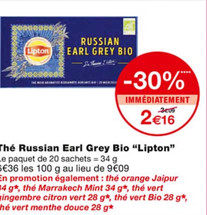 thé russian earl grey bio "lipton"