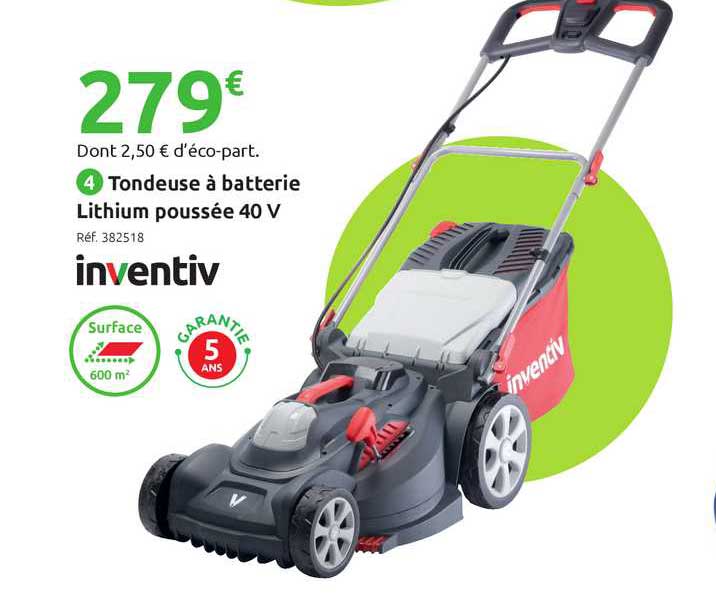 tondeuse à batterie lithium poussée 40 v inventiv