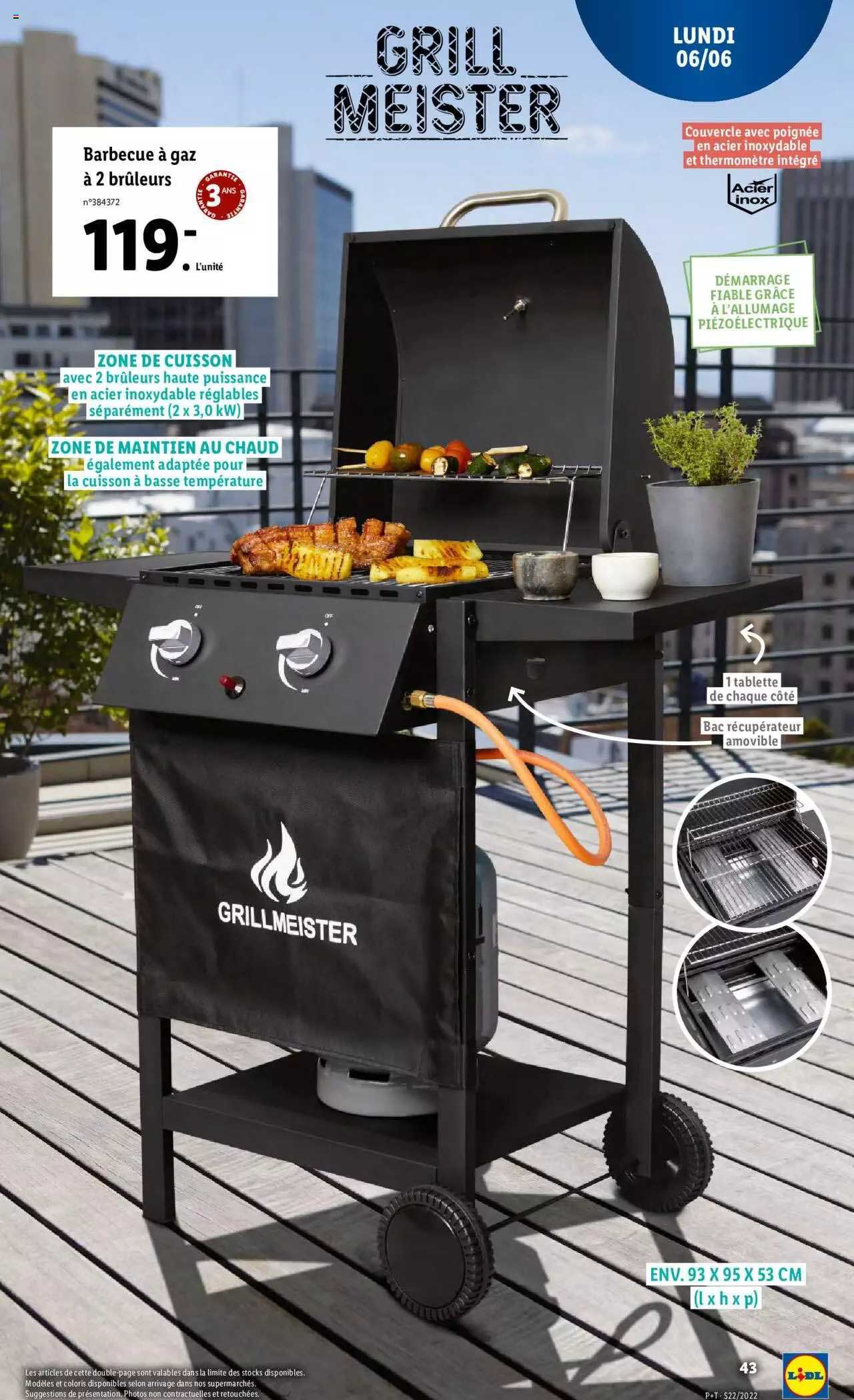 barbecue à gaz à 2 brûleurs acier inox