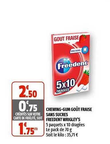 Chewing-gum Goût Fraise Sans Sucres Freedent Wrigley's
