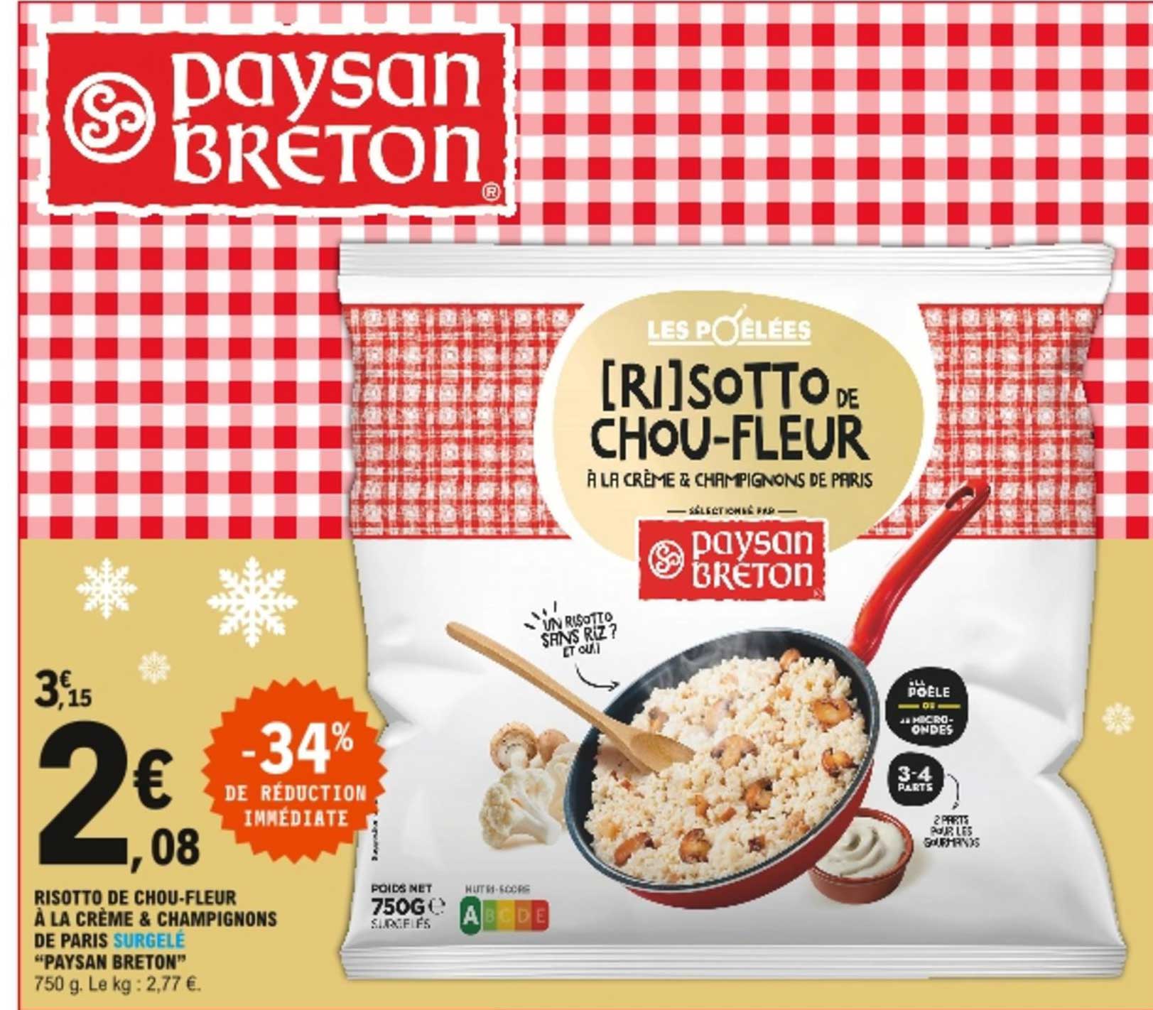 risotto de chou-fleur à la crème & champignons de paris surgelé "paysan breton"